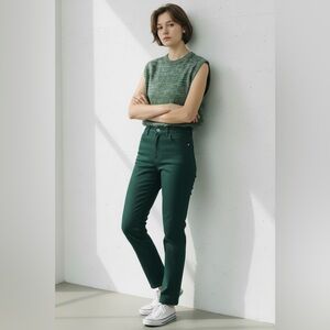 Julia Amory Knit Garden Vest in Green with Metallic Silver, Size Small